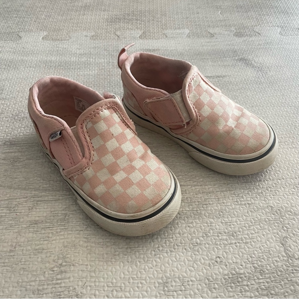 Vans Pink and White Checkered Slip On Shoes. Size 5